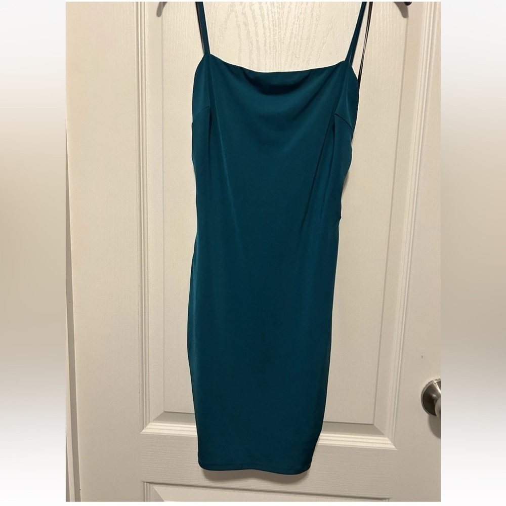Windsor Teal Mini Dress with Spaghetti Straps and Open Bag - Size Small EUC
